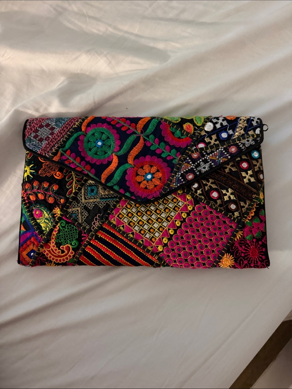 Embroidered Multicolor Patchwork Clutch - Women Accessories